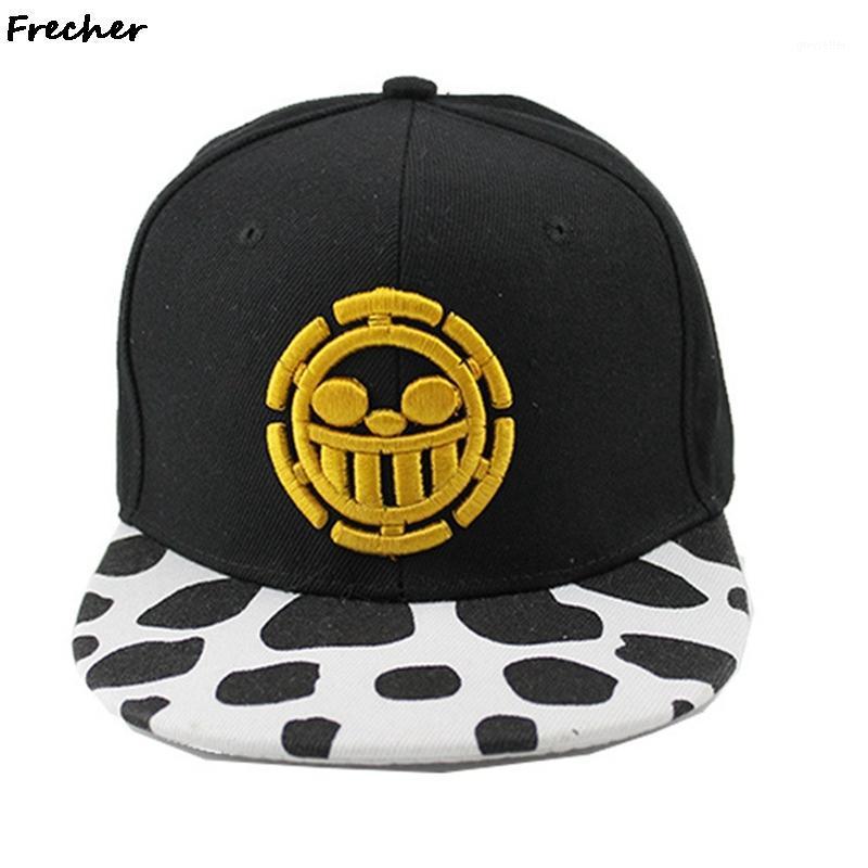 

Ball Caps Anime Trafalgarro Embroidery Baseball Cap Men Women Flat Brim Bones Gorra Snapback Cool Hip Hop Skeleton Sports Print, Black