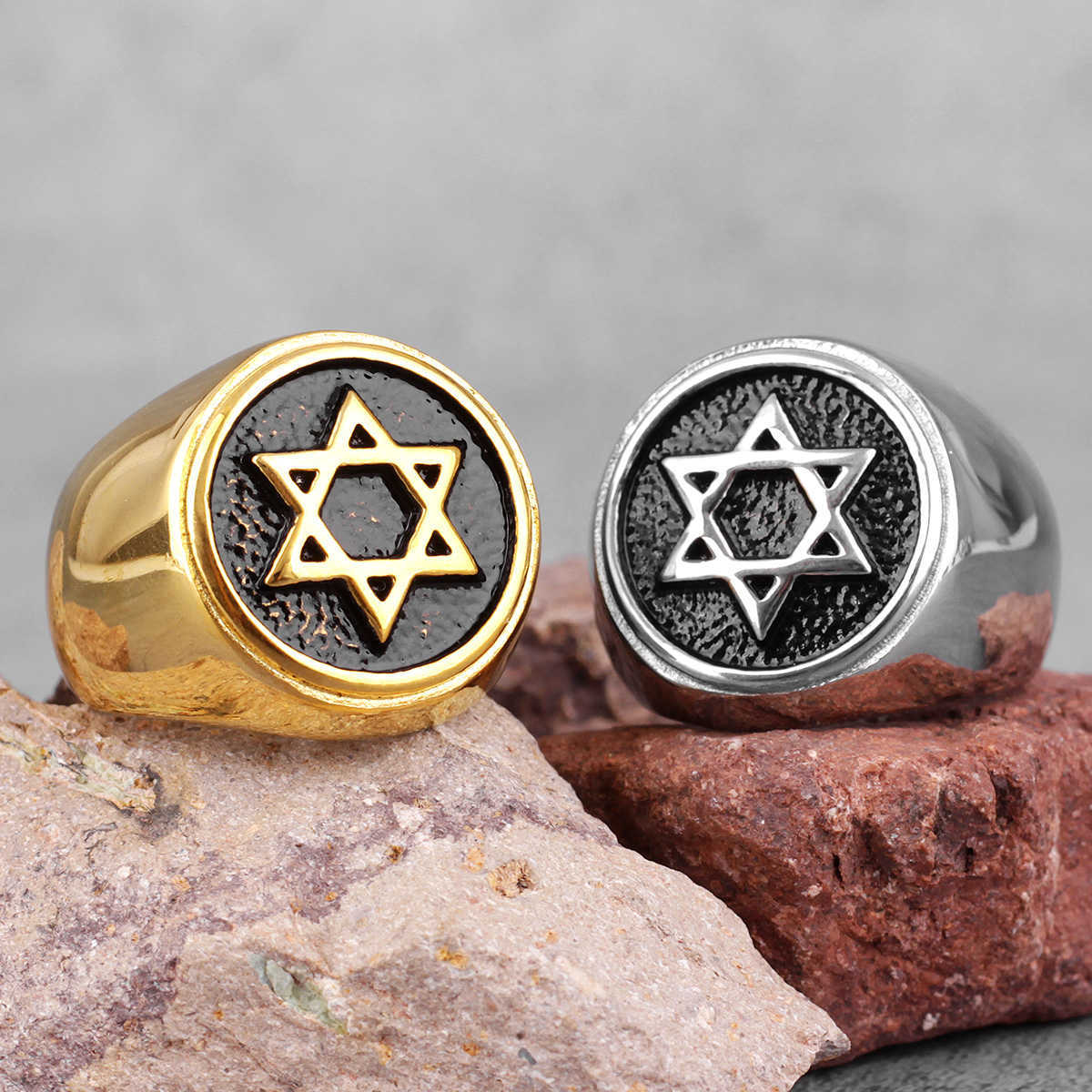 

Judaism Hexagram Star of David Stainless Steel Mens Rings Punk Hip Hop for Male Boy Biker Jewelry Creativity Gift Wholesale X0715