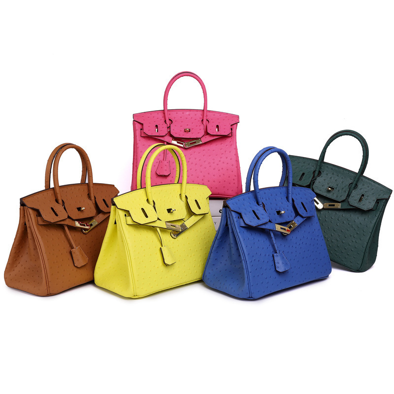 

New ostrich pattern real leather bag women s bag cowhide handbag fashion trend diagonal shoulder bag, Orange 25cm