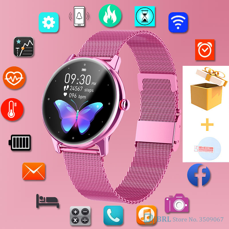 

Smart Watch Women Ladies Electronics Sports Clock For Android IOS Fitness Tracker Pressure Full Touch Smartwatch smartwatchg, Silicone pink i5