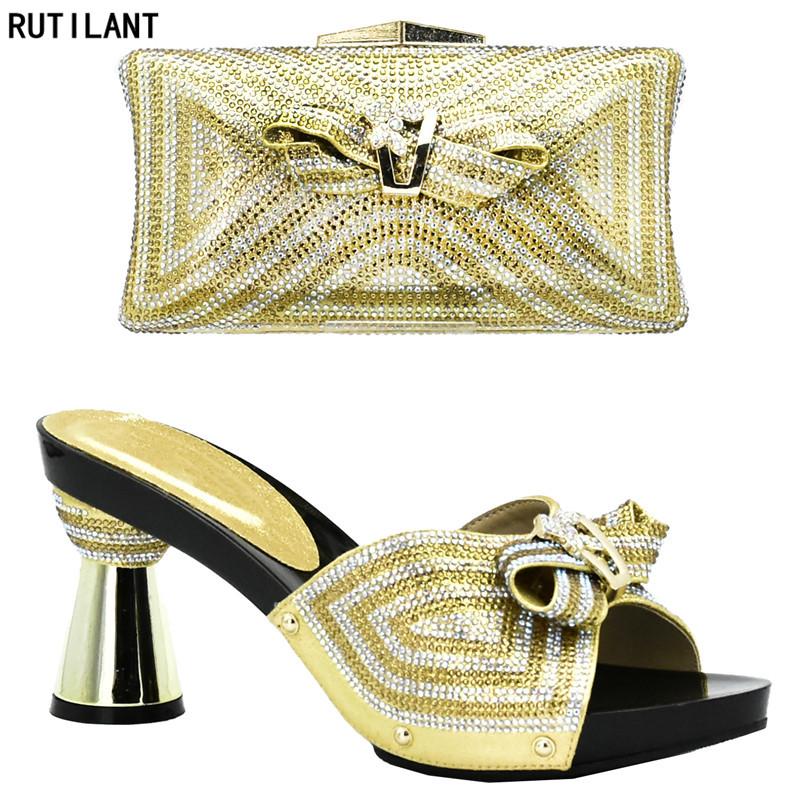 

Dress Shoes Latest Ladies Italian And Bag Set Decorated With Rhinestone Nigerian Women Wedding Party, Black