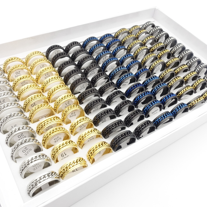 

Wholesale 50PCs/Lot Stainless Steel Spin Band Rings Rotatable 316L Titanium Chains Spinner Opener Fashion Jewelry Party Favor Gift Mix Colors