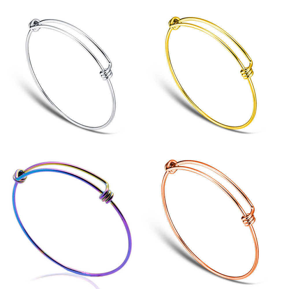 

20pcs/lot Diy Charm Bangle Wholesale Genuine Stainless Steel Adjustable Wirl Bangles 4 Colors 50-65mm for Jewelry Making Q0720