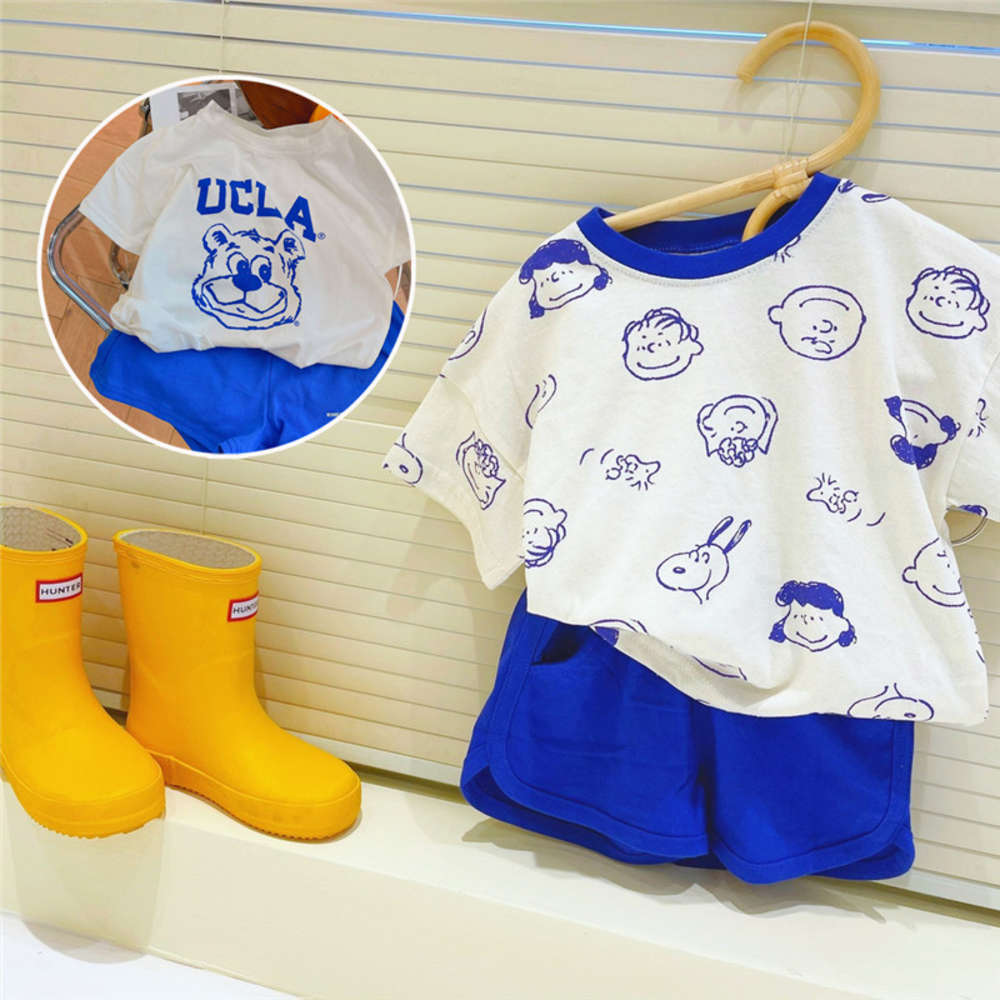 

Boys and girls suits Summer Boys' suit baby net red foreign style children's personality fashion brand Korean sports cartoon short, White