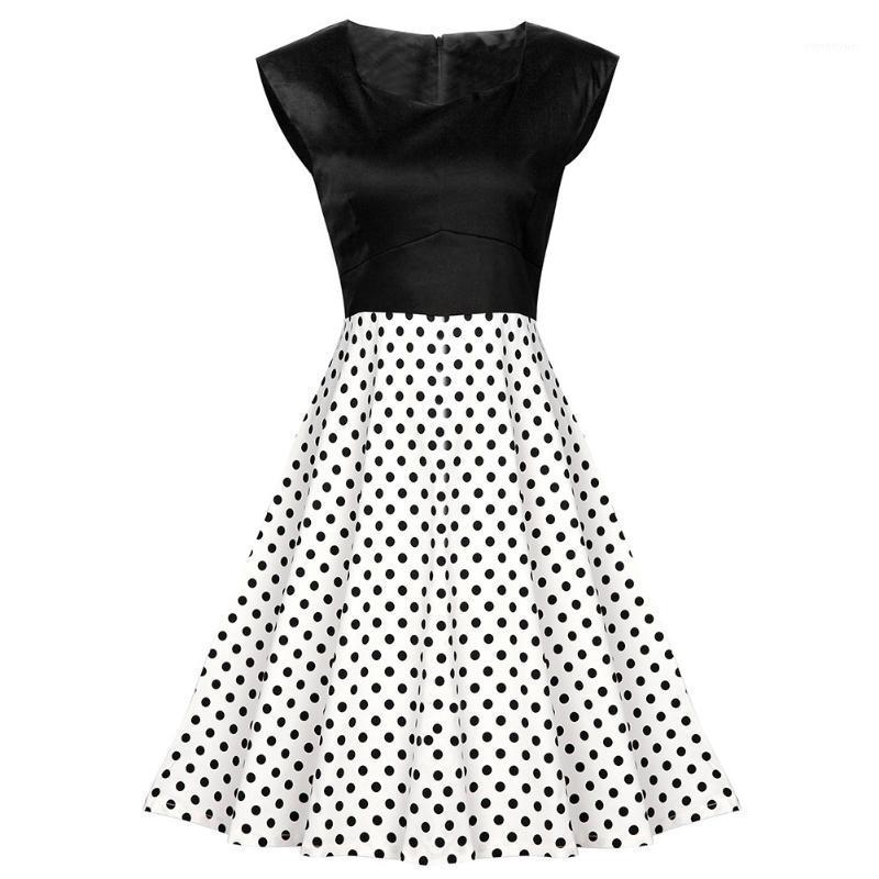 

Casual Dresses Women Slim Dress Swing Party Elegant Retro Printed Dots Sleeveless, Flower
