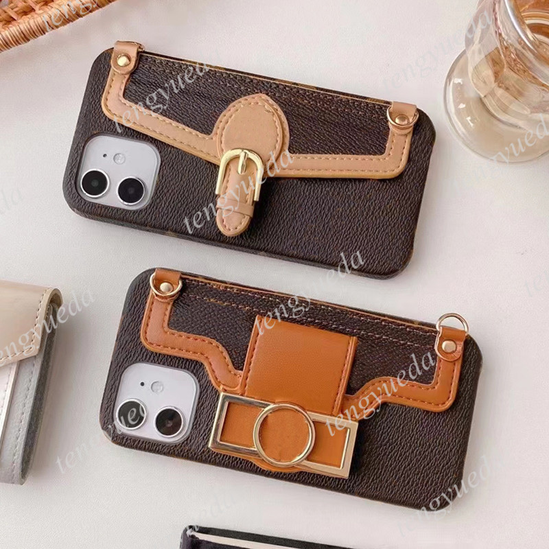 

Top Fashion Luxury Phone Cases for iphone 12 12Pro Max 11 11pro XS XR XsMax 7/8 plus High Quality Designer Pattern Leather Card Holder Wallet Cellphone Case with Lanyard, Color 2-#v.letters