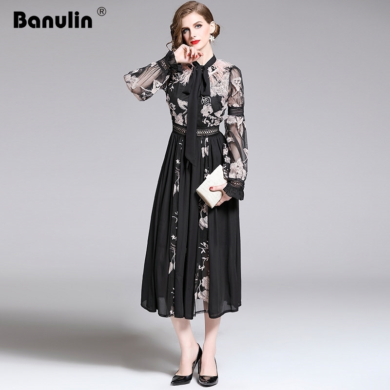

Banulin Spring Autumn High Quality Runway Dress Women Vintage Lantern Sleeve Floral Embroidery Lace Midi Vestidos 210603, Design and color