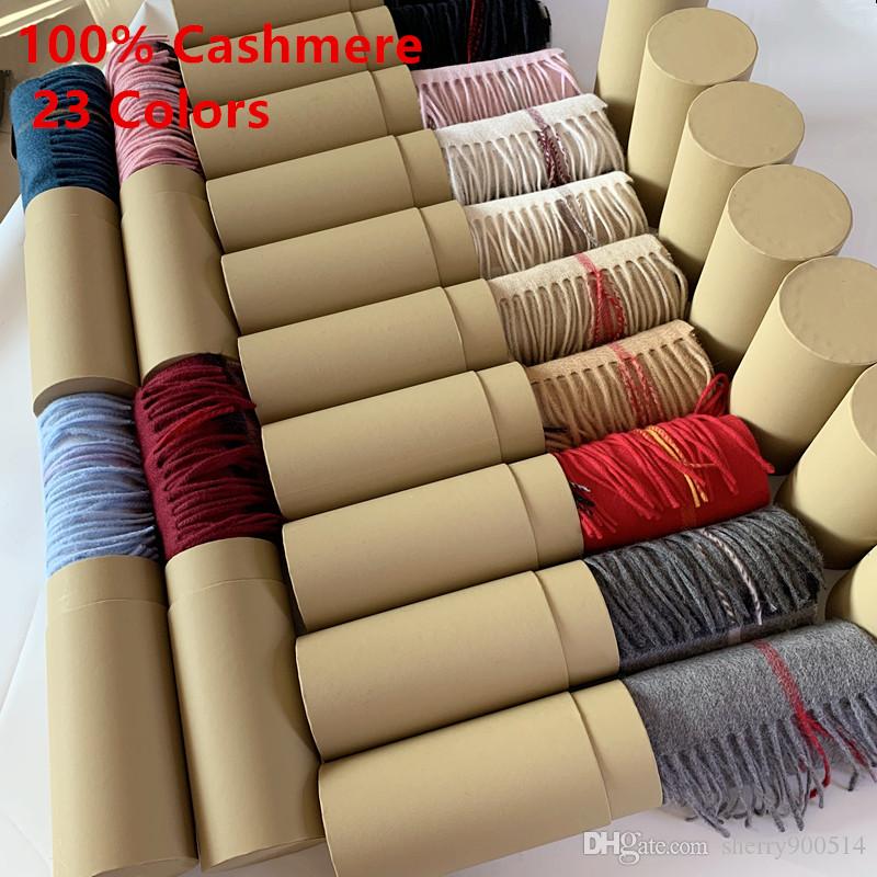 

With Roll Tube Box Gift 2021 Winter 100% Cashmere Scarf Men and Women Classic Big Plaid Scarves Pashmina Infinity Scarfs shawls