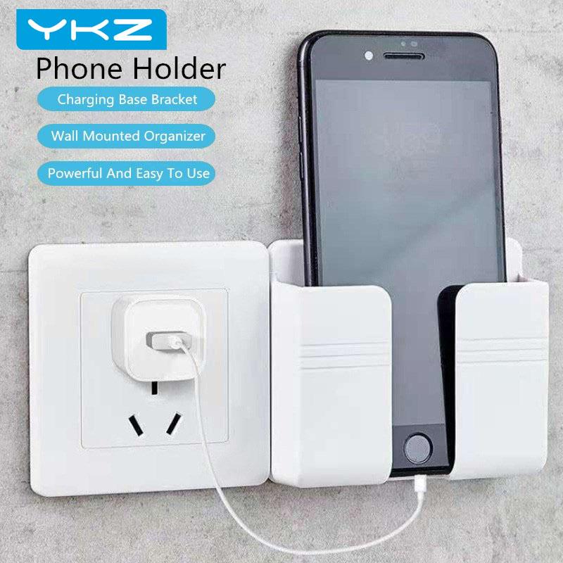 

Cell Phone Mounts & Holders YKZ 3pcs Mobile Holder Wall Mounted Organizer Storage Box Charger Hook Cable Charging Dock Multifunction Stand