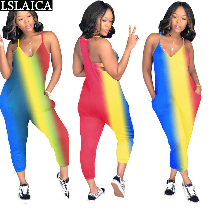 

rompers women jumpsuit gradient sling tops&long pants plus size jumpsuits for casual elegant party club bodysuit 210520, Beige