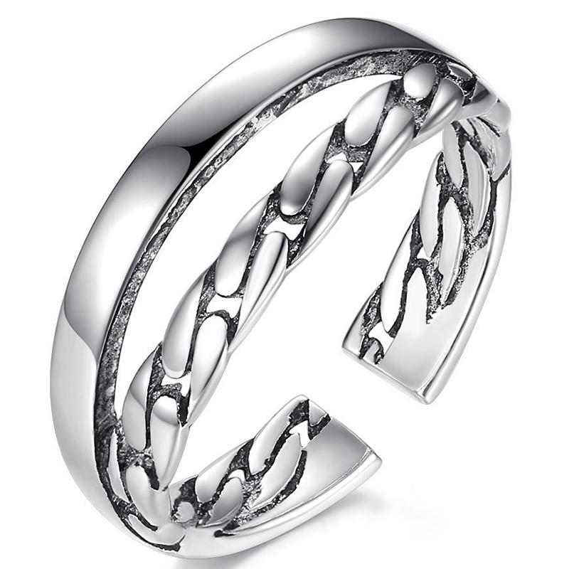

Cluster Rings Chain Double Layer Vintage Punk Adjustable Thai Silver Color Ring For Women Mens Korean Trendy Simple Tibetan Jewelry S-R2207