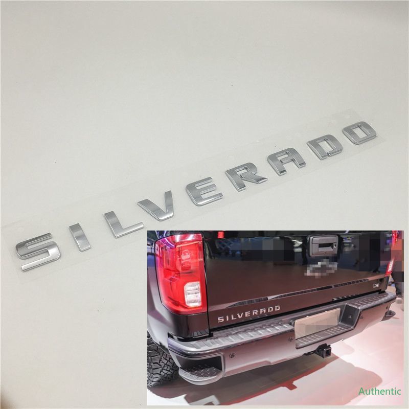 

For Chevy Chevrolet Silverado 1500 2500HD 3500HD Tailgate Nameplate Emblem Side Door Badge Logo Decals, Silver