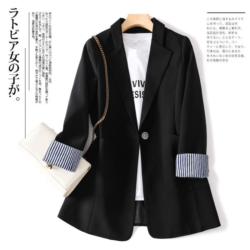 

Small Suit Jacket Female 2021 Autumn And Spring Korean Version Slim Thin Seven-point Sleeve Women's Suits & Blazers, Black