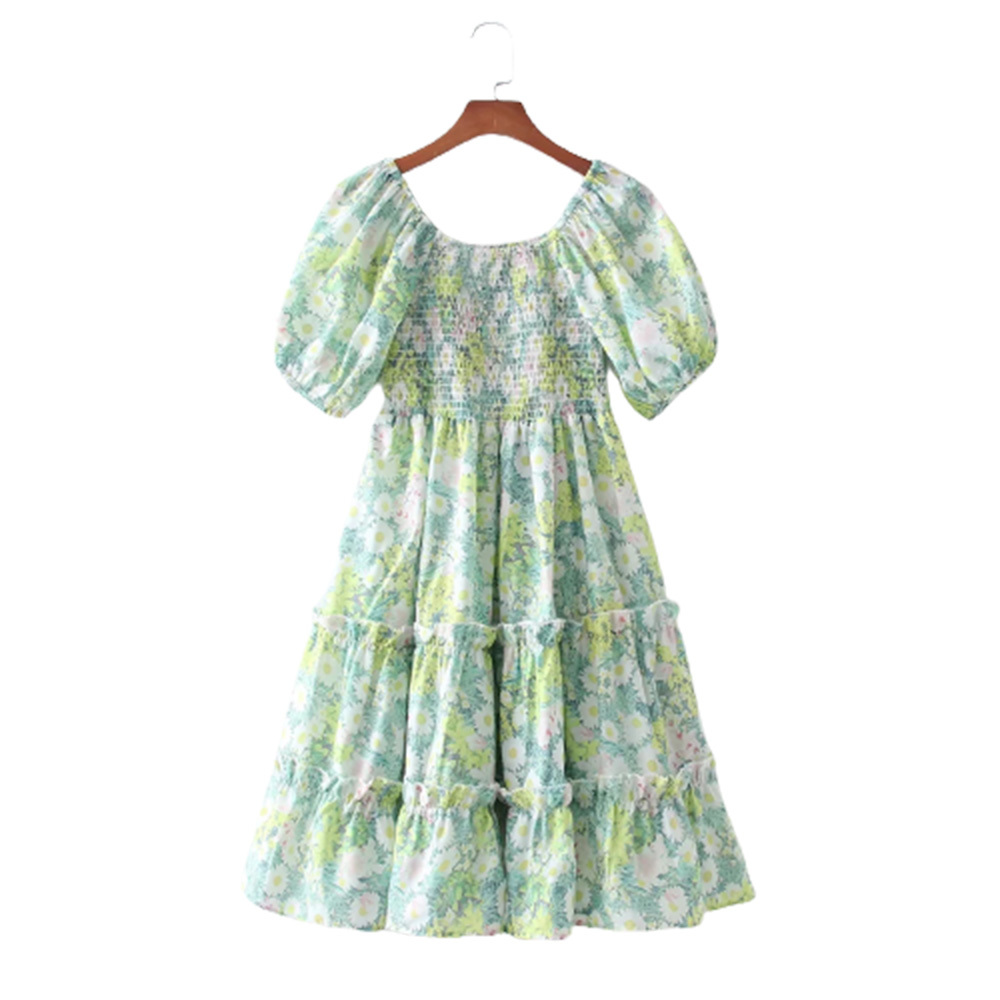 

BBWM Summer Women Floral Print Refreshing Short Dress Square Neck Short Sleeve Ladies Mini Dress Vestidos 210520, Multi