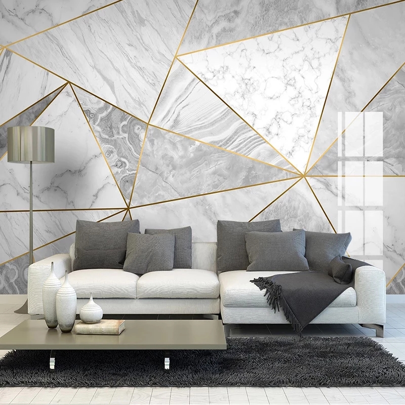 

Custom Mural Self Adhesive Wallpaper 3D Jazz White Modern Geometric Marble Wall Living Room TV Sofa Home Decor Waterproof, Grey