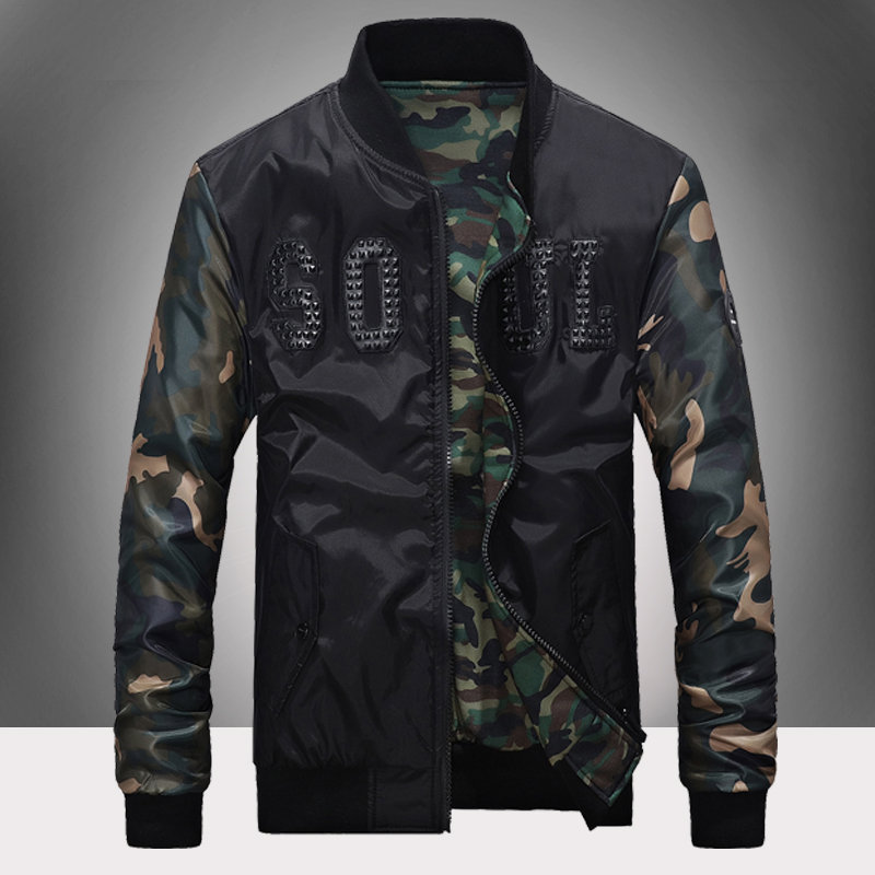 

mens jackets autumn winter camouflage stitching jacket three-dimensional letter printing for men outwear clothing loose plus size m-3xl, Black;brown