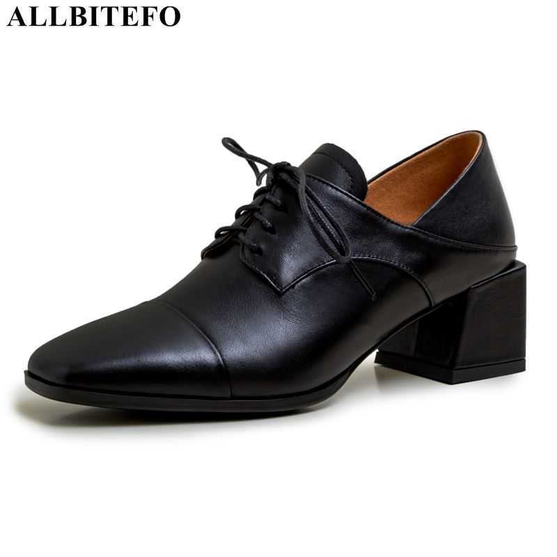 

ALLBITEFO thick heels genuine leather square toe brand high heels office ladies shoes women high heel shoes spring women heels 210611, As picture