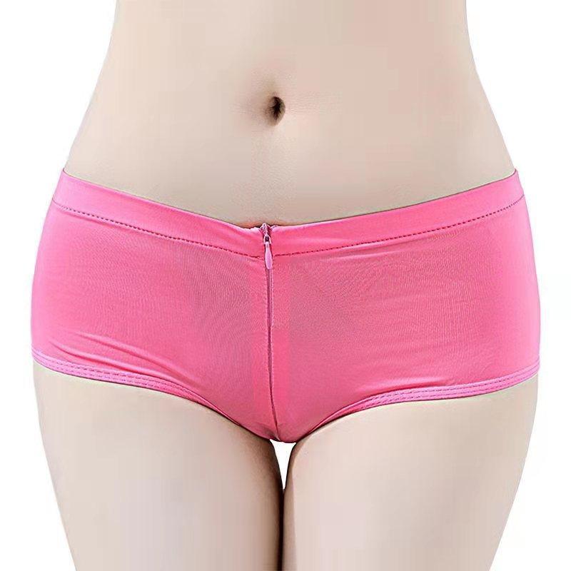 

Women's Panties Ice Silk Sexy Underwear Take Off The Crotch Zipper Boxer Briefs Factory Direct Sales, Black