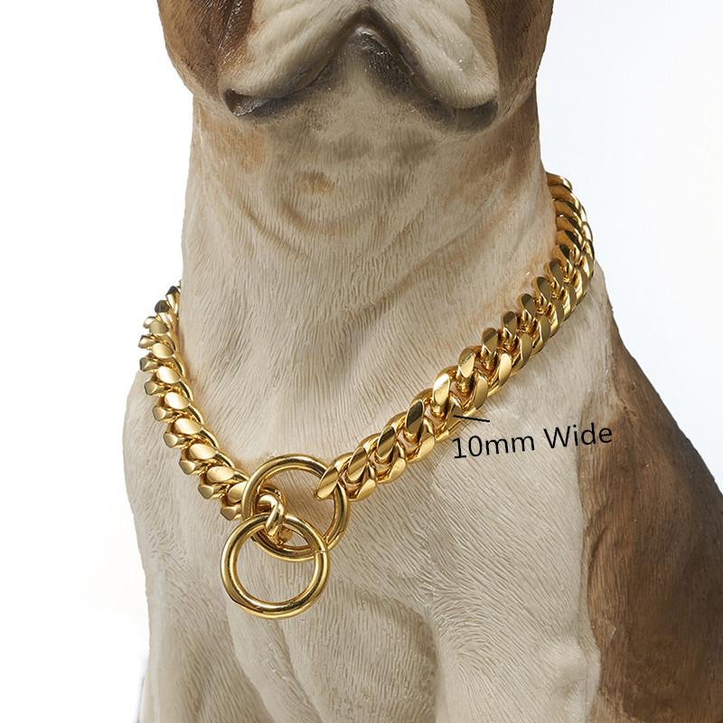 

10/12/14/16mm Wide Curb Cuban Miami LinK Dog Collars Gold Tone 316L Stainless Steel Pet Training Choke For Large Chains