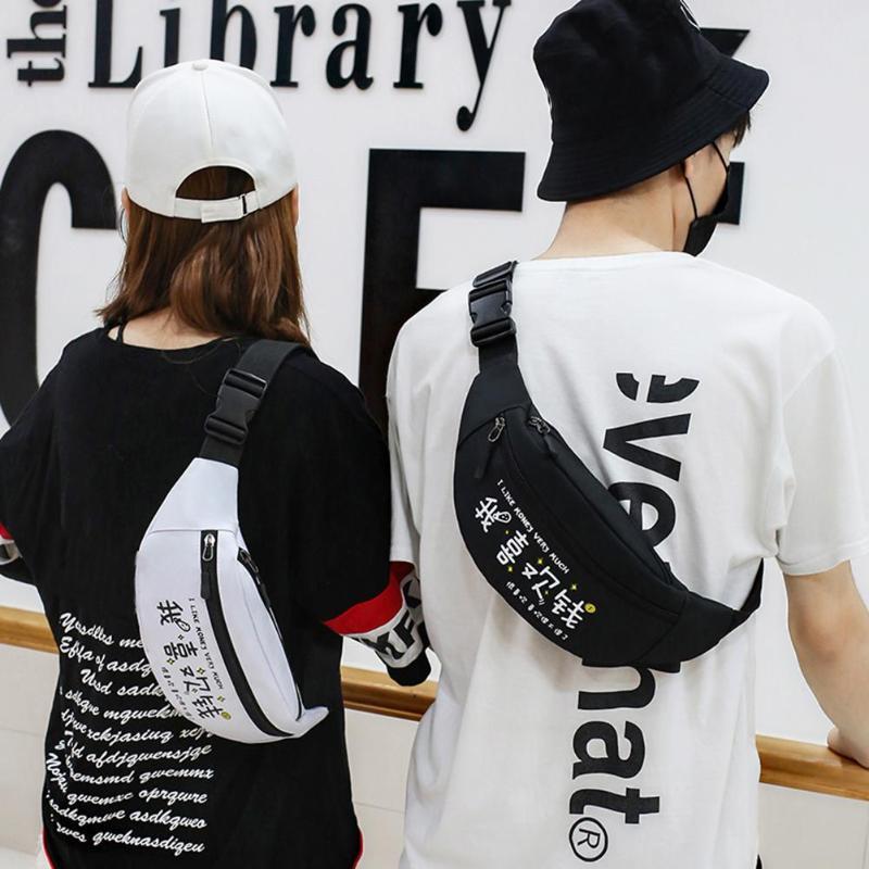

Waist Bags Letter Print Bag Unisex Shoulder Pack Chest Canvas Zipper Pouch, White