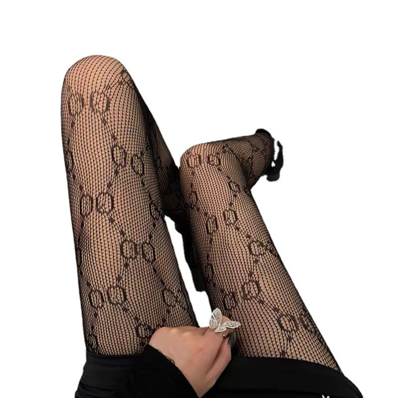 

Fashion Stylish Classic Letter Mesh Pantyhose Women Dance Tights Night Club Sexy Stockings Lady Party Tight Silk High Pantyhose, Free size