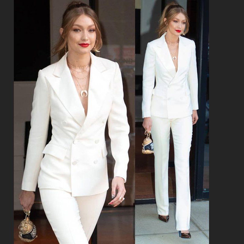 

Women's Suits & Blazers 2021 Newest White Suit Female Office Work Uniform Ladies Formal Pants Double Breasted Tuxedo 2 Pieces, Color as photo