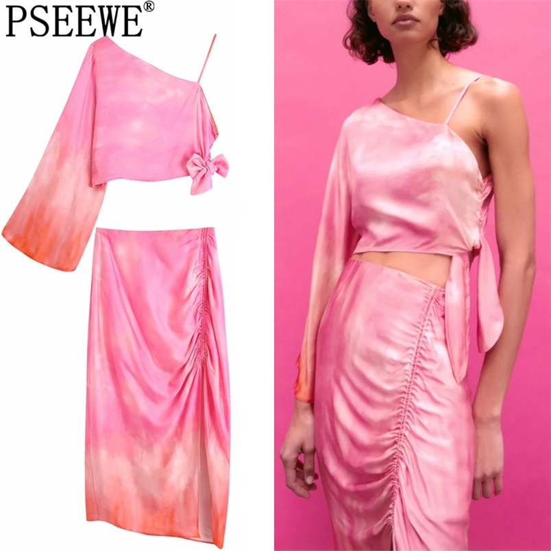 

Two Piece Set Women Skirts Suits Tie Dye Asymmetric Crop Top Skirt And Woman High Waist Summer Long 210519, Black