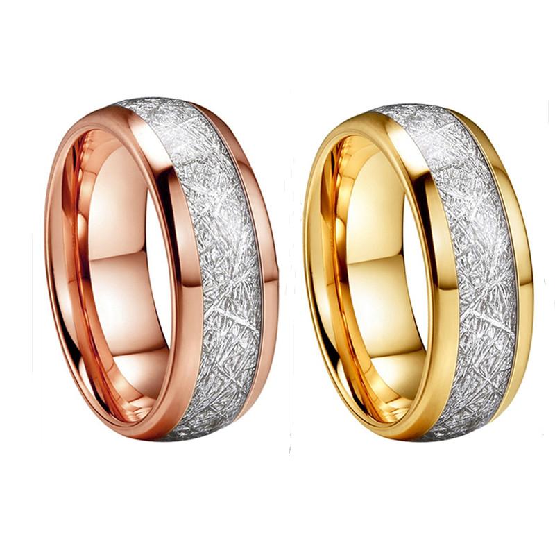

Wedding Rings Charm Couple Rose Gold Romantic Female Set Simple 8mm Wide Stainless Steel Men Ring Band Jewelry, Slivery;golden