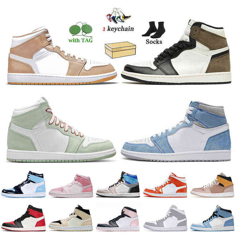 

High OG 1s Outdoor Shoes Jumpman Womens Mens 1 Trainers Mid Tan Gum Dark Mocha Hyper Royal Seafoam University Blue Air, #6 mid particle beige 36-46