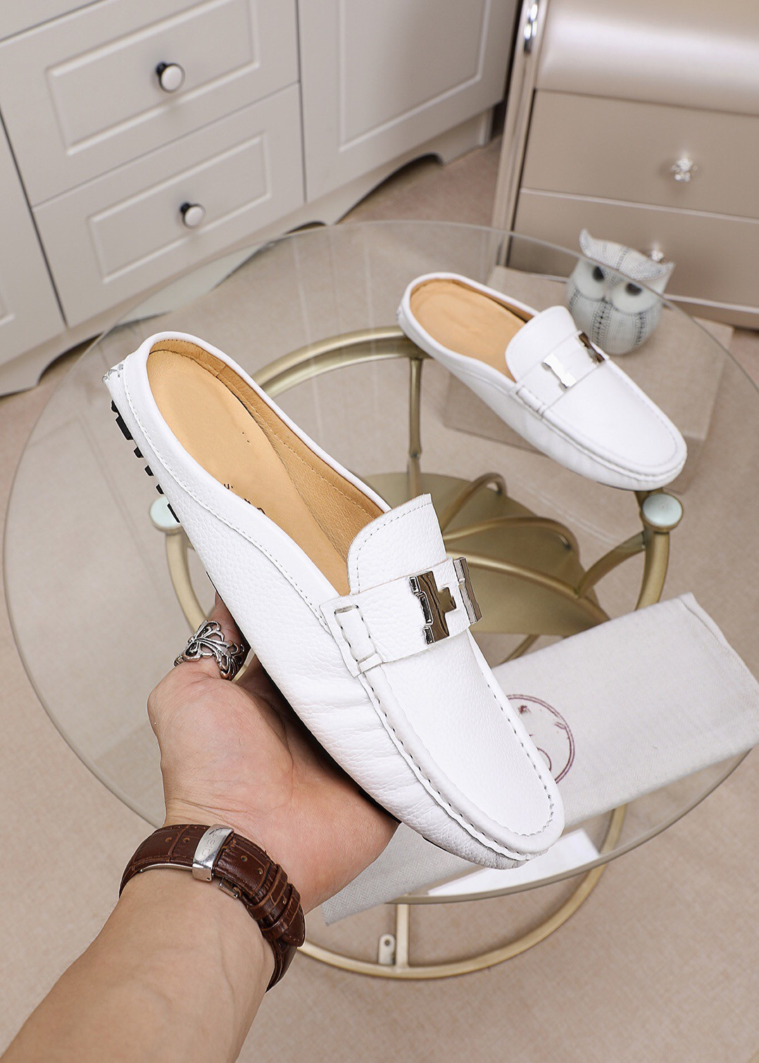 2021 100% Leather men half slippers Princeton loafers soft cowhide Lazy women shoes Metal buckle beach slides Mules Princetown Classic Size 38-44 with box