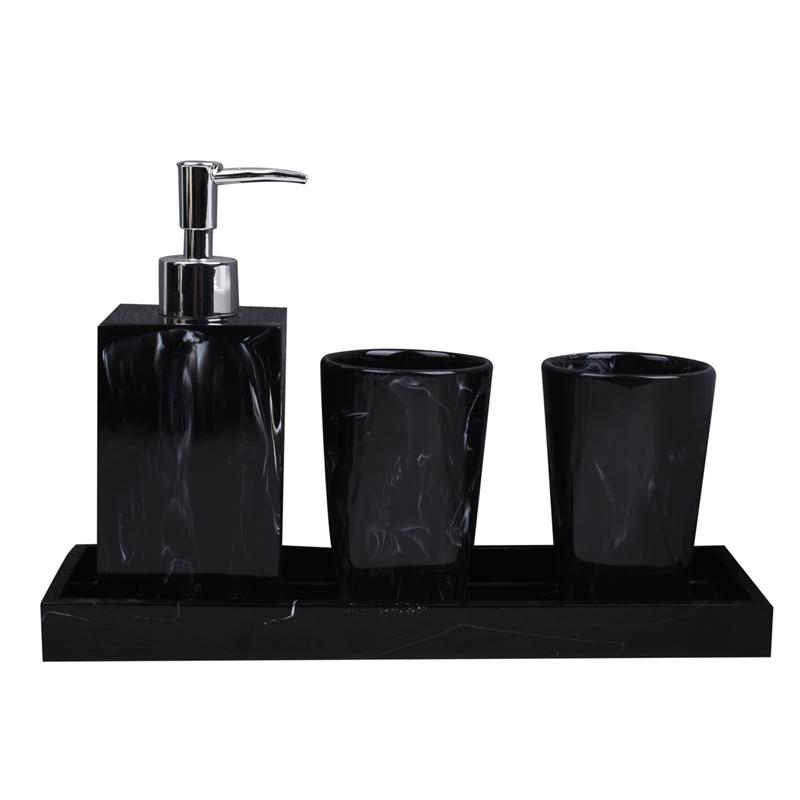 

Bath Accessory Set Marble Texture Bathroom Supplies Black 4Pcs Resin Accessories With Dispenser Toothbrush Holder Soap
