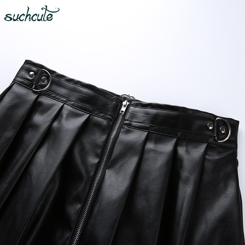 

2021suchcute womens skirt leather short-skirt fashion 2021 pleated female mini skirts gothic black dancing korean style saia midi