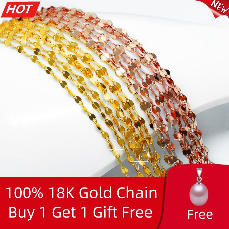 

Chains Genuine 18k Gold Necklace Fine Jewelry Real Au750 Pendant Tile Chain Yellow White Rose For Women Party Gift X320, Silver