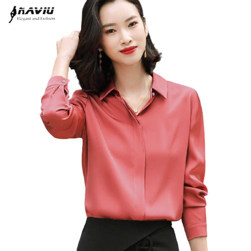 

Satin Shirt Women Autumn Fashio High-End Temperament Long Sleeve Casual Chiffon Blouses Office Ladies Formal Work Tops 210604, Gray