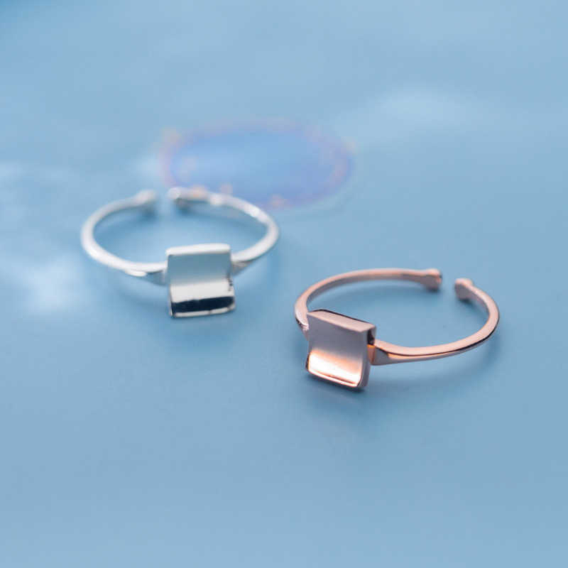 

Geometric Concave Square Ring for Women Fashion Real 925 Sterling Silve Rose Gold Color Free Size Fine Jewelry Bijou 210707