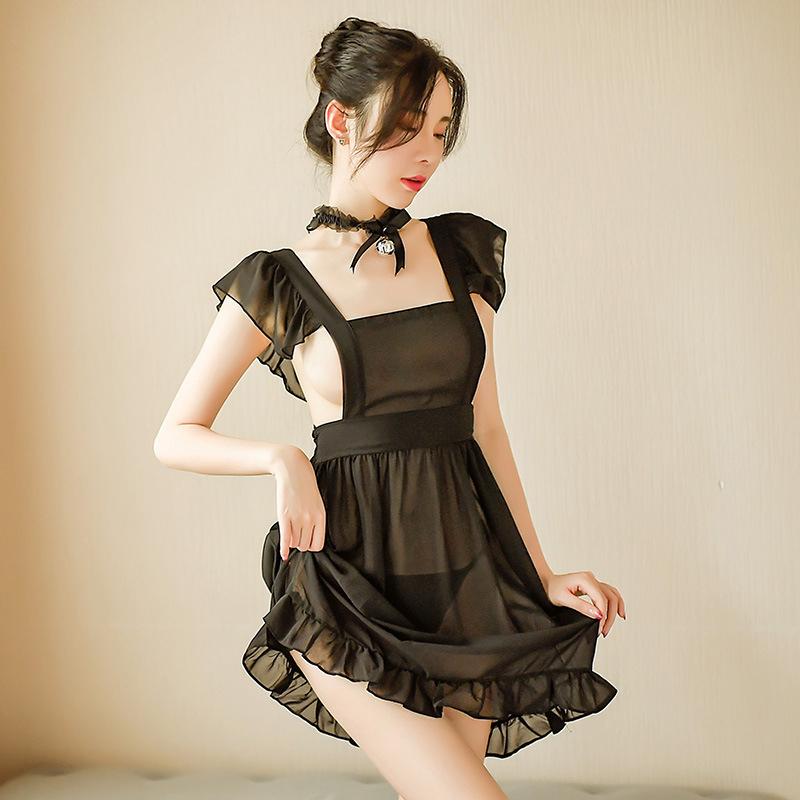 

Women's Sleepwear Kawaii Lolita Anime Uniform Sexy Maid Cosplay Costume Lingerie For Women Erotic Mesh Chiffon Loose Backless Dress Costumes, Black;red