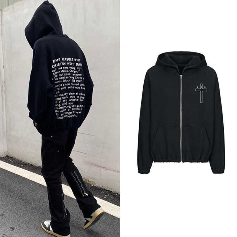 

Men's hoodie jacket Melancholy rich second generation ERD Hooded Zip Cardigan oversize cross high street sweater, Black
