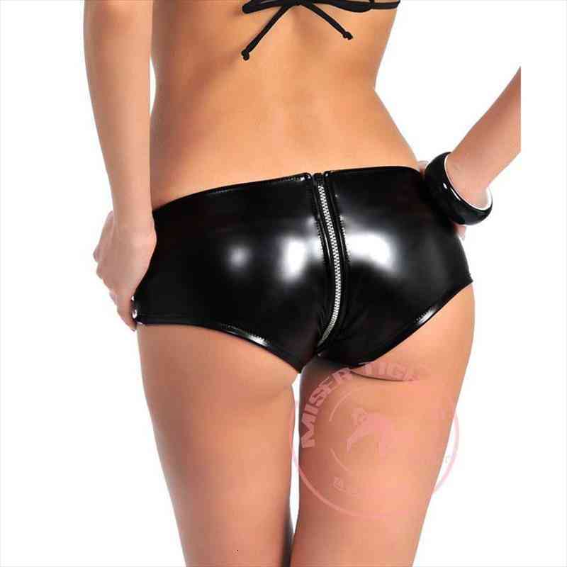

women latex black mini shorts low waist women zipper boxer jeans faux leather night club dance wear, White;black