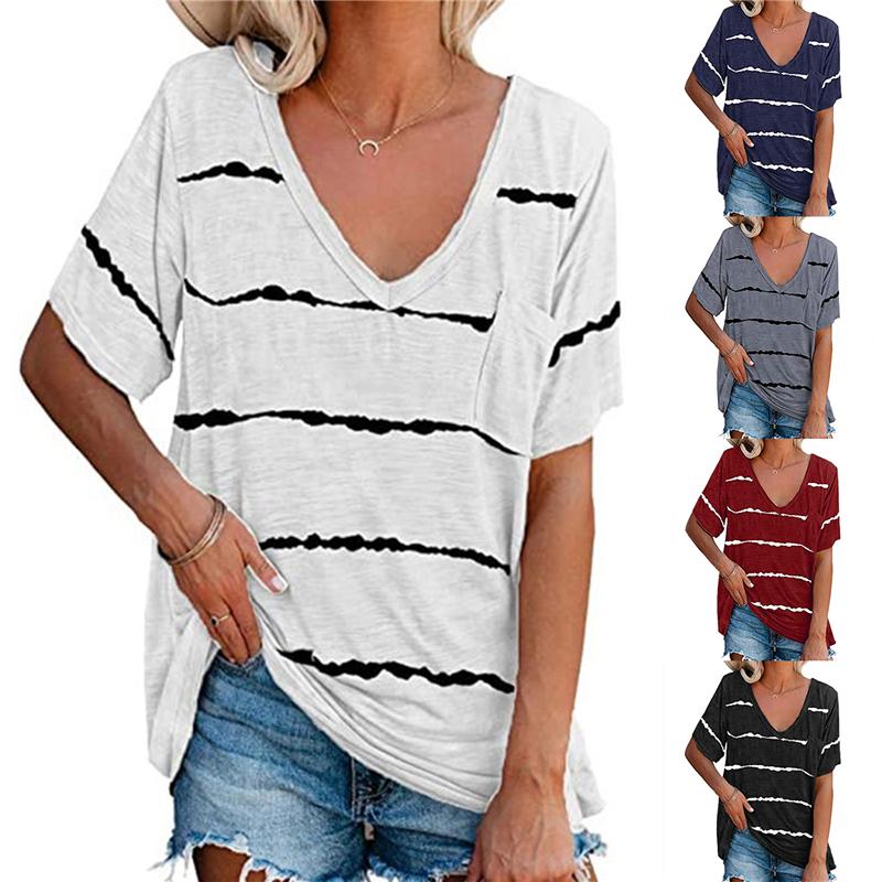 

Women' T-Shirt Clothing Spring And Summer Fashion Tie-dye Printed Striped Loose Short-sleeved, Black