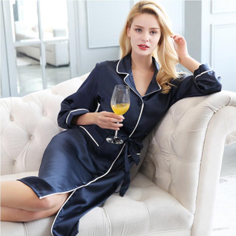 

Women's Sleepwear 100 Silk Robe Women Nightwear Long SATIN Pajamas Pure Home Clothes Girls Pink Nightgown