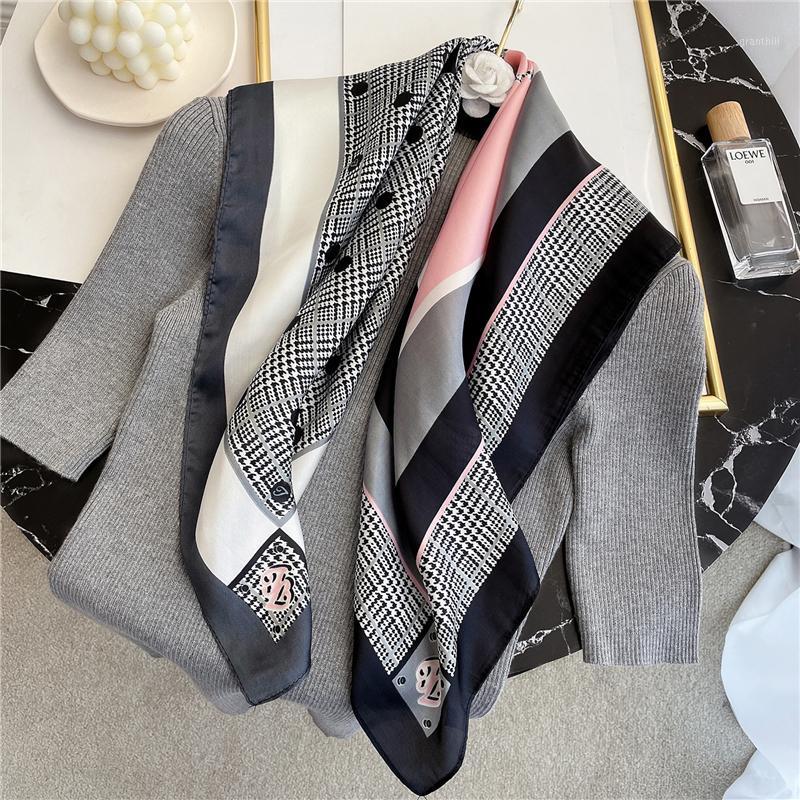 

Scarves Silk Square Scarf Women Design Print Shawl Wrap Foulard Female Neckerchief Bandana Lady Soft Hairband 2021 Spring, Blue;gray