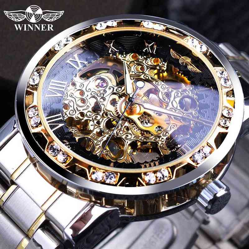 

Winner Transparent Fashion Diamond Luminous Gear Movement Royal Design Men Top Brand Luxury Male Mechanical Skeleton Wrist Watch 211222, S1089-9