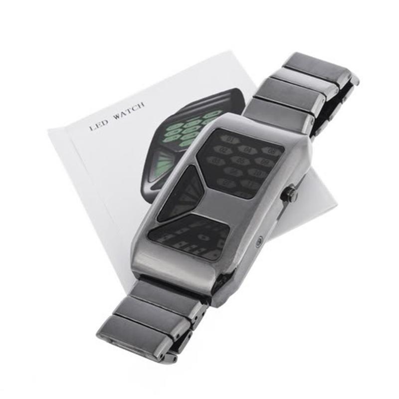 

Wristwatches 28 LED Fashion Stylish Business Mens Digital Wrist Watch Black/Silver Strap Unique Blue Light, White