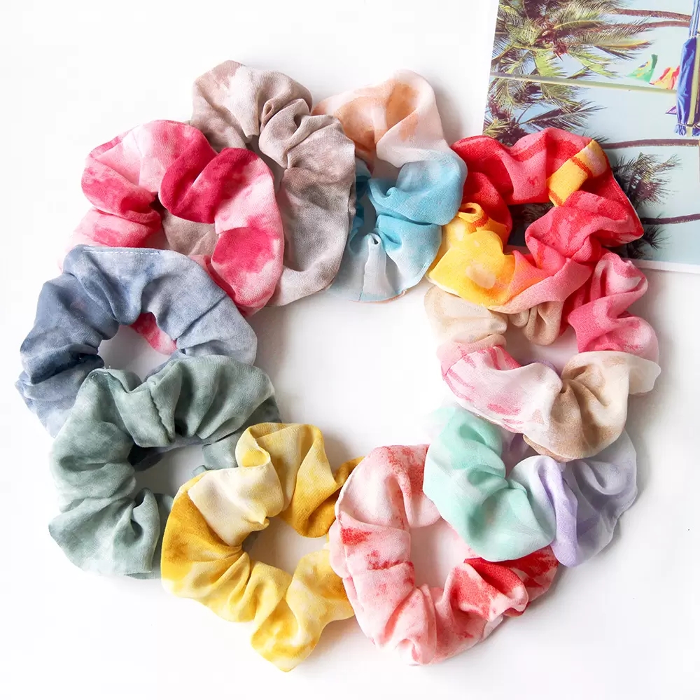 

Women Chiffon Scrunchie Fashion Colorful Elastic Hair Ties Girls rainbow Hairband Rope Ponytail Holder Headbands Hair Accessories, Slivery;white