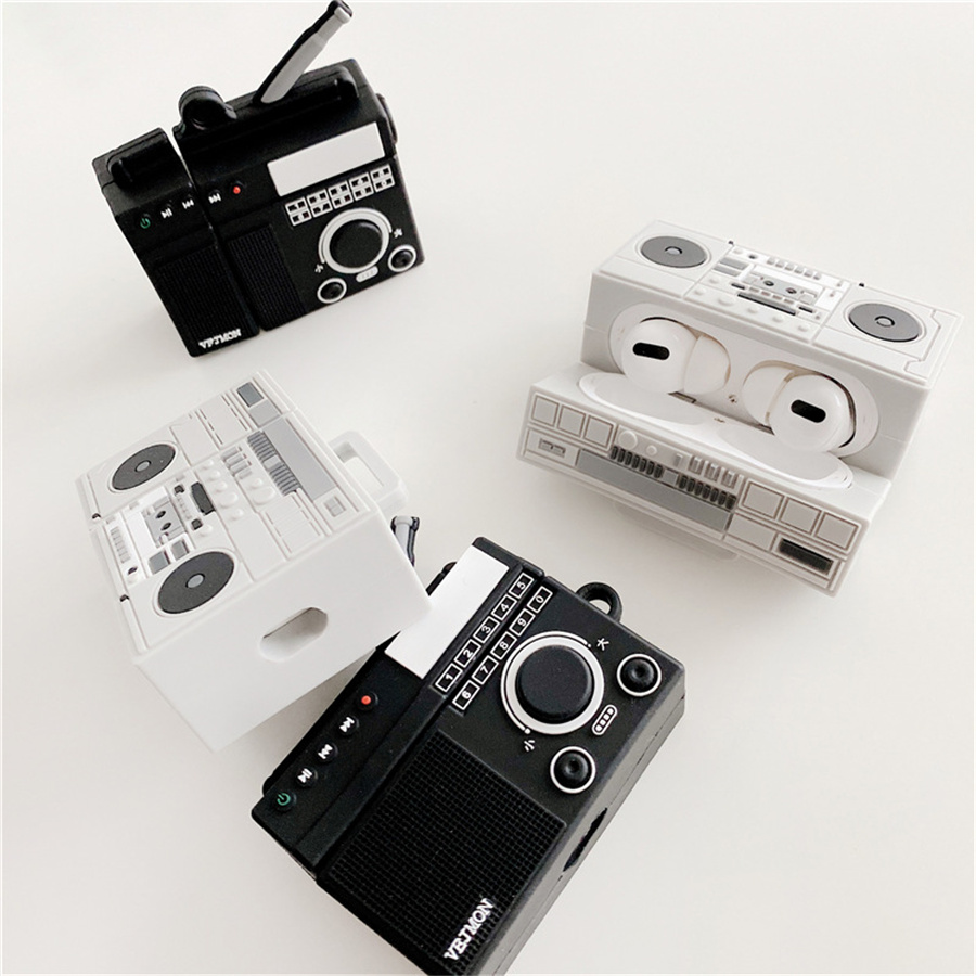 

Earphone Case for AirPods 1 2 Pro 3D Cute Vintage Tape Recorder Player Charging Soft Silicon Cover Wireless for Air Pods pro Case AirPod coque