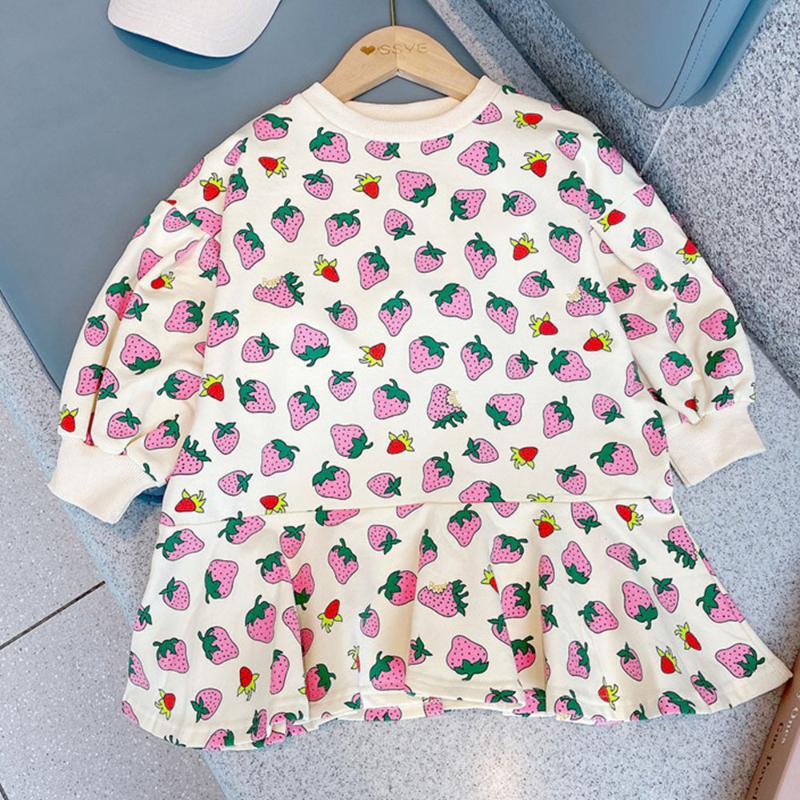 

Girl's Dresses Halilo Girls Long Sleeve Dress Spring Autumn 2022 Strawberry Print Thanksgiving Kids Princess Children Clothing, Red;yellow