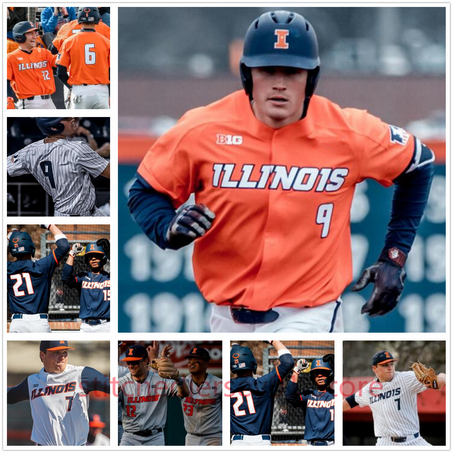 

Illinois Fighting Illini baseball stitched custom any name number Jersey women mens youth 9 BREN SPILLANE, Grey