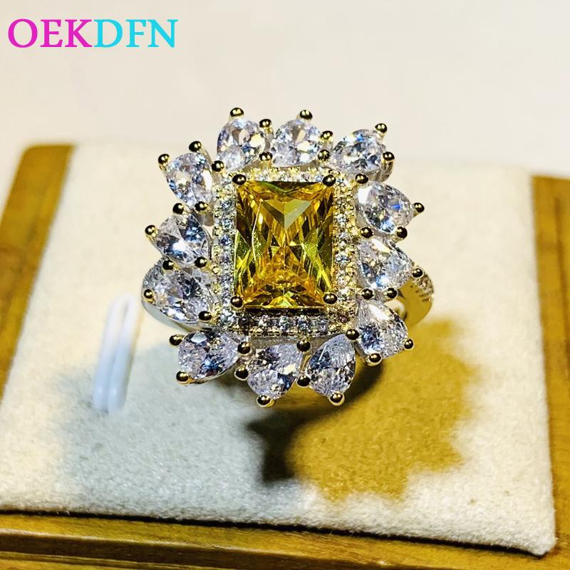 

Cluster Rings OEKDFN 100% 925 Sterling Silver Ring Citrine Created Moissanite Gemstone Wedding Engagement Women Fine Jewelry Wholesale, Golden;silver