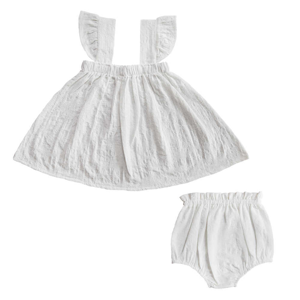 

Summer style baby girl sling top + shorts embroidered suit baby girl clothes two piece dress set 210701, White