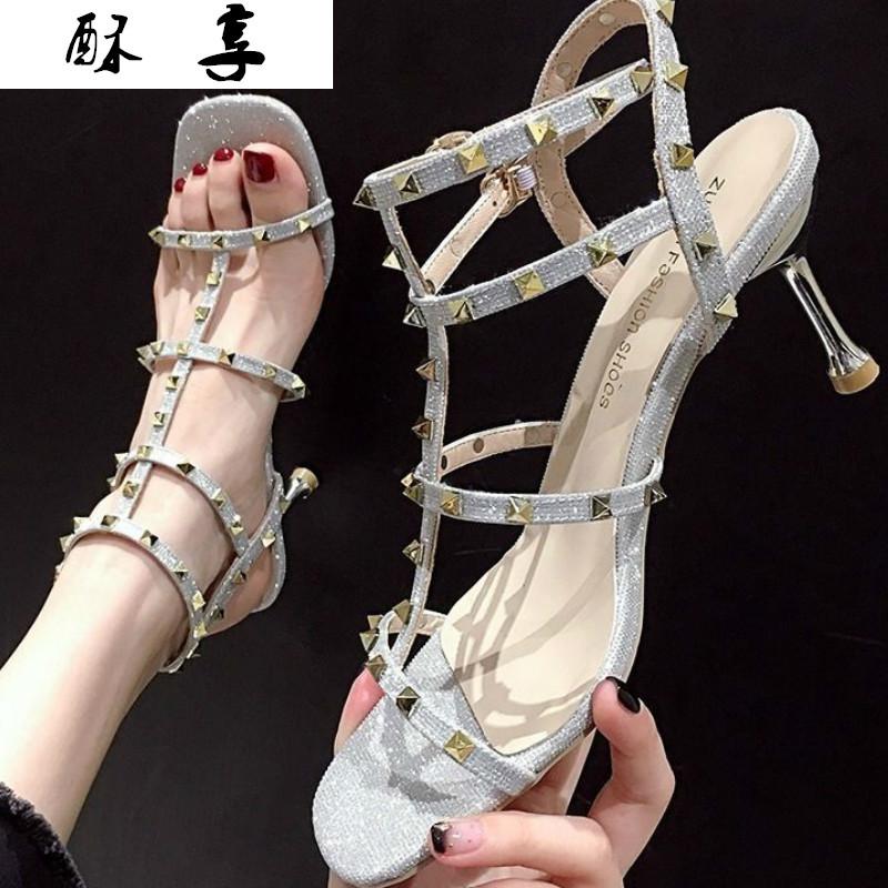 

Summer Sexy Open Toe Rivet Women Sandals Fashion Stiletto High Heels Walking Comfortable Non-slip Heel Dress Shoes, Black